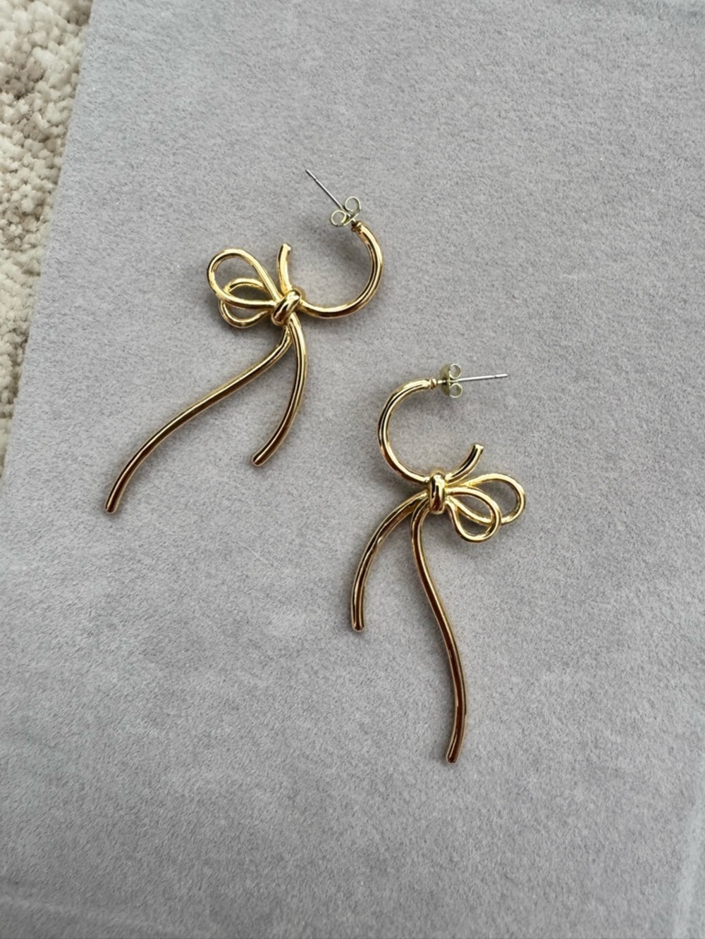 Gold Bow Drop Hoop Earrings - Elegant Womens Jewelry - Picture 2 of 3